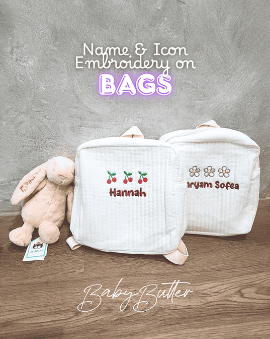 Close up of name embroidery by Baby Butter